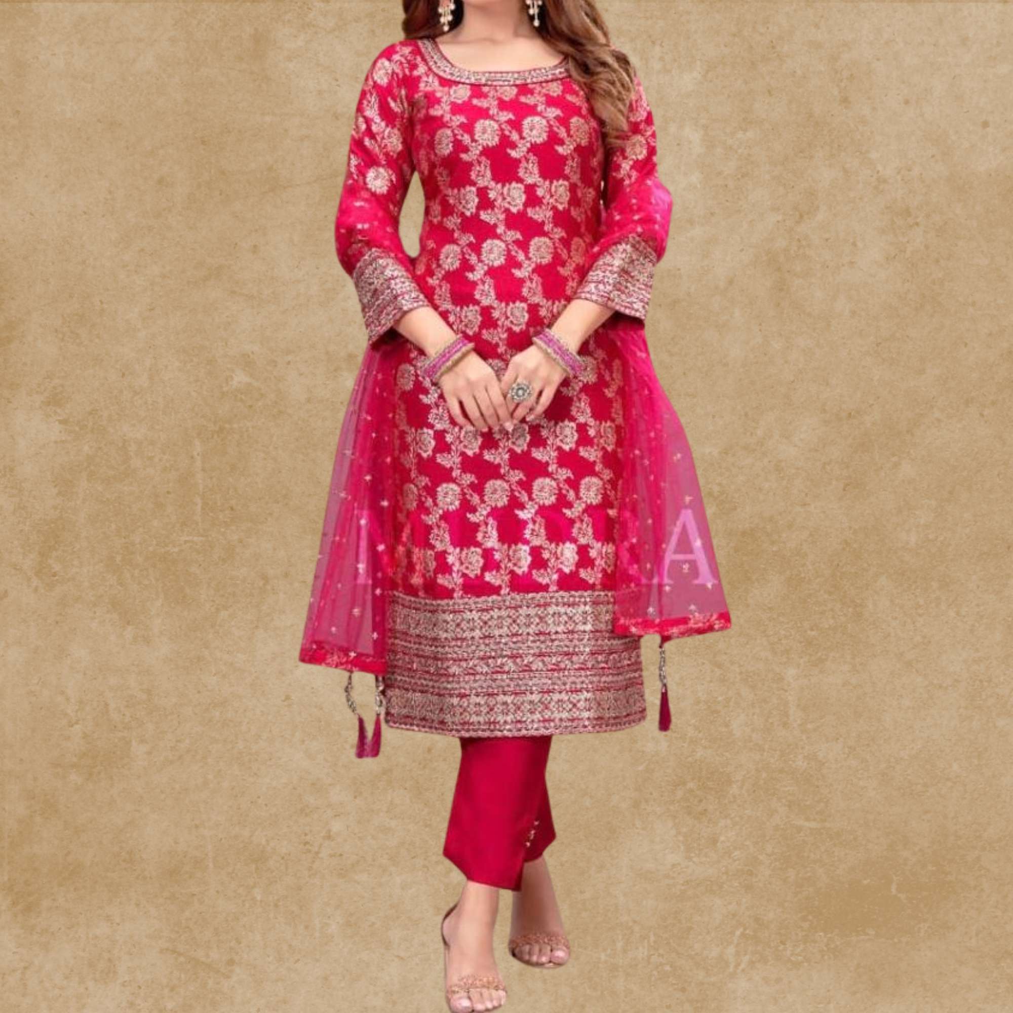 Butterfly Net Fabric Party Wear Readymade Suit In Pink Color With  Embroidery - Party Wear Salwar Suit - Suits & Sharara